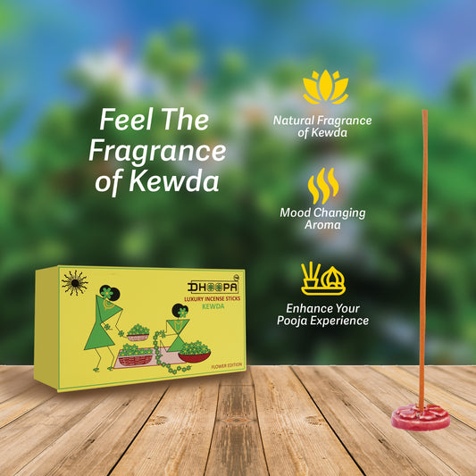 DHOOPA By ORBAN | Luxury Big Flower Edition Incense Sticks | Herbal Aroma for a Peaceful Atmosphere | Kewda Fragrance | With bookmark and Stand