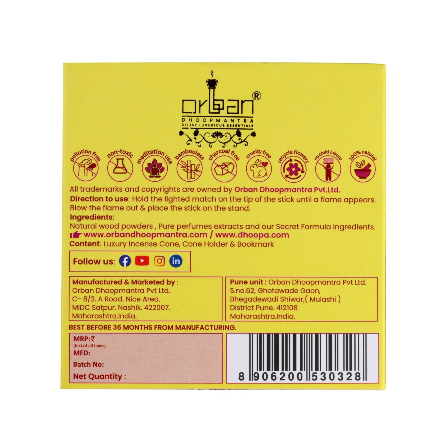 DHOOPA By ORBAN |Luxury Incense Flower Cone| Low Smoke for Clean Pooja|With Bookmark and Stand Lotus Fragrance