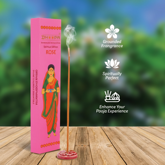 DHOOPA By ORBAN - Classic Bambooless Incense Sticks | Long-lasting Herbal incense Sticks For Pooja | ROSE Fragrance | With Incense Sticks Stand