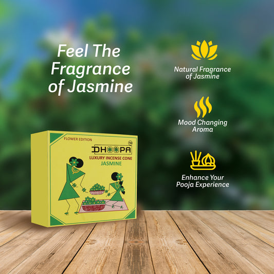 DHOOPA By ORBAN |Luxury Incense Flower Cone| Pooja Essentials|With bookmark and Stand Jasmine Fragrance