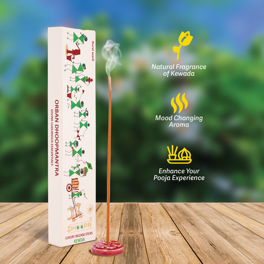 DHOOPA by ORBAN - Warli Luxury Incense Sticks | Purifies Air & Aura Naturally | Kewda Fragrance | with Bookmark and Premium Sticks Stand