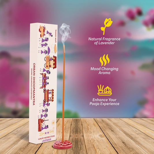 DHOOPA by ORBAN - Warli Luxury Incense Sticks | Natural Ingredients,Perfect for Pooja | Lavender Fragrance | with Bookmark and Incense Sticks Stand