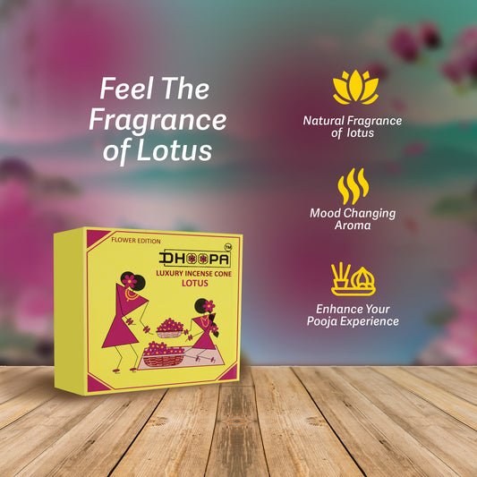 DHOOPA By ORBAN |Luxury Incense Flower Cone| Low Smoke for Clean Pooja|With Bookmark and Stand Lotus Fragrance