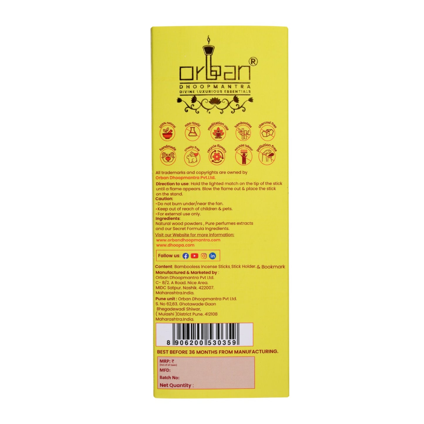 DHOOPA By ORBAN – Luxury Flower Edition Long Incense Sticks |Natural Freshness, Perfect for Festivals & Daily Pooja | Parijaat Fragrance | With bookmark and Stand