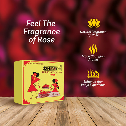 DHOOPA By ORBAN| Luxury Incense Flower Cone | Luxury Herbal Incense for Pooja & Relaxation |Rose Fragrance | With Bookmark & Stand