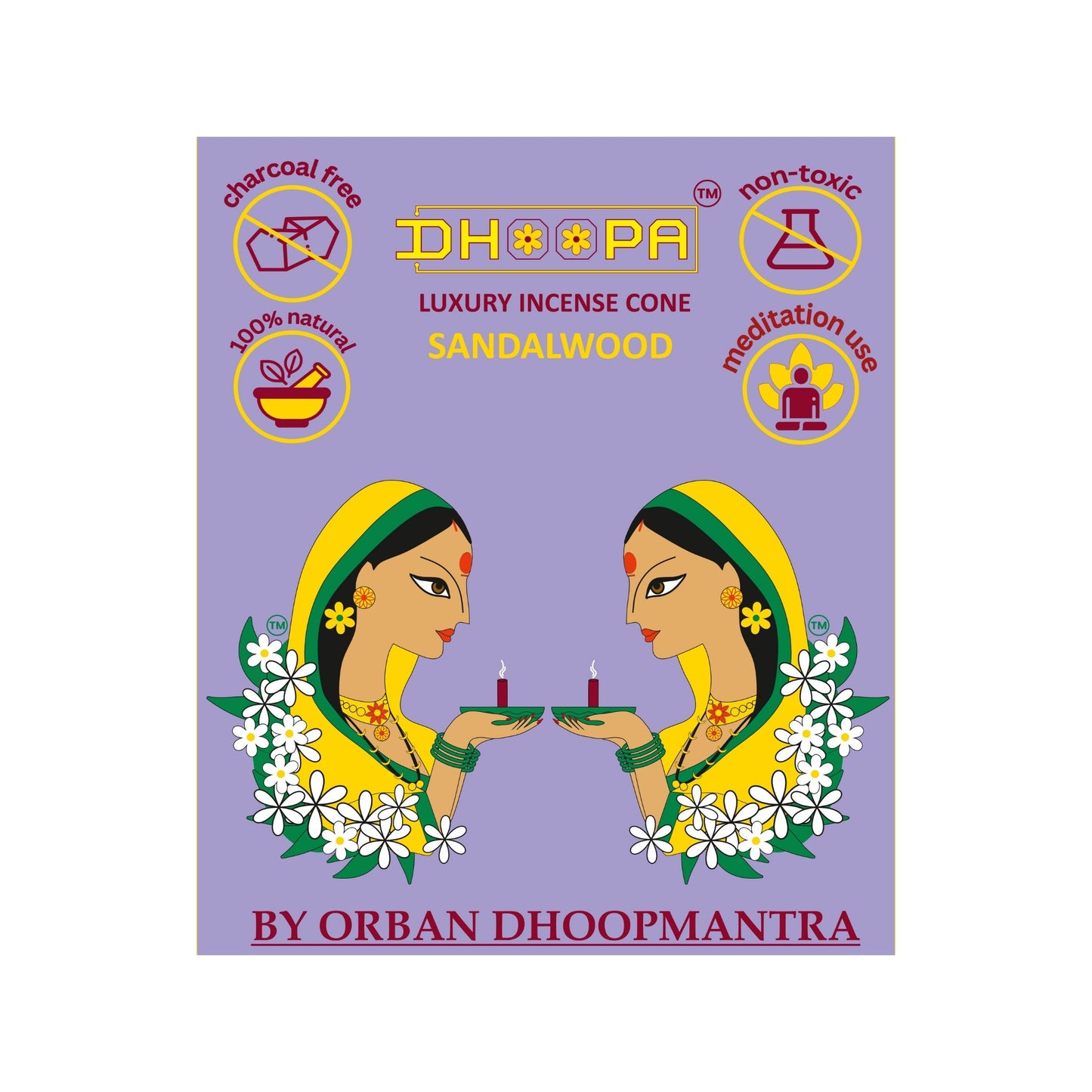 DHOOPA by ORBAN Deluxe Incense Cone | Natural & Long-Lasting | Best for Meditation, Yoga & Prayer | Sandalwood Fragrance with Stand and Warli Art Bookmark