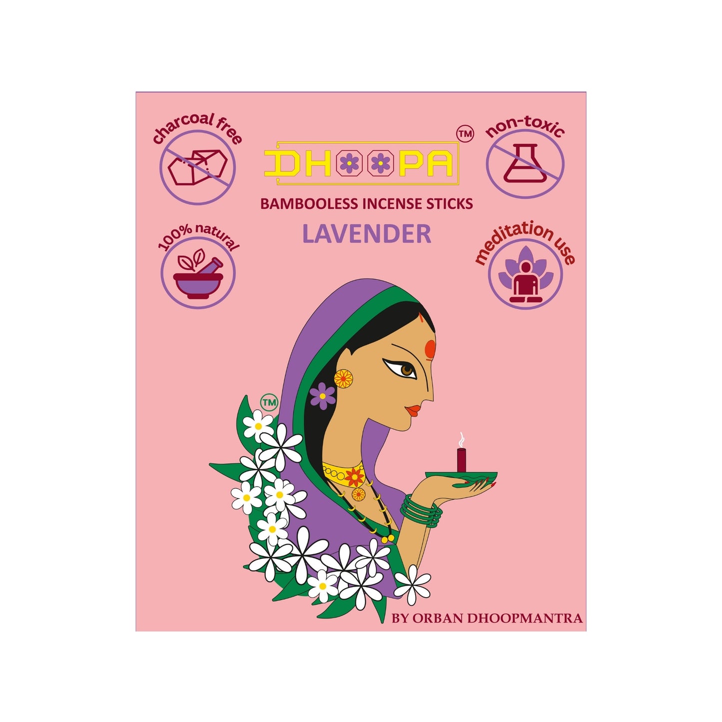 DHOOPA by ORBAN Deluxe Incense Dhoop Sticks | Create Calm & Positivity | Ideal for Pooja, Yoga & Daily Rituals | Lavender Fragrance | with Stand & Bookmark