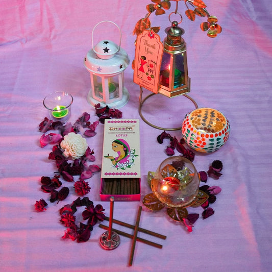 DHOOPA by ORBAN Deluxe Incense Dhoop Stick | Relaxing Aroma for Mindfulness, Yoga, Meditation & Pooja | Lotus Fragrance | with Bookmark & Stand