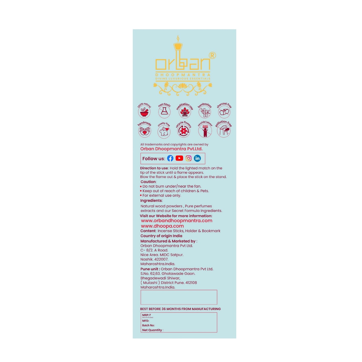 HEERAA By ORBAN |Luxury Incense Stick| Devotional & Calming Aroma for Daily Use|Rose Fragrance |With Free Incense Sticks Stand