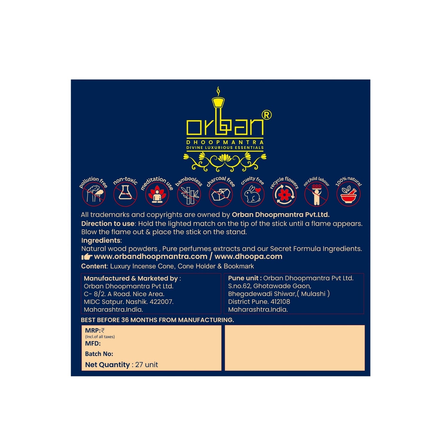 MAAY MANTRAMA By ORBAN – Royal Incense cone | Create a Soothing Ambience for Mind & Soul |Rose Fragrance | With Incense Stand & Bookmark