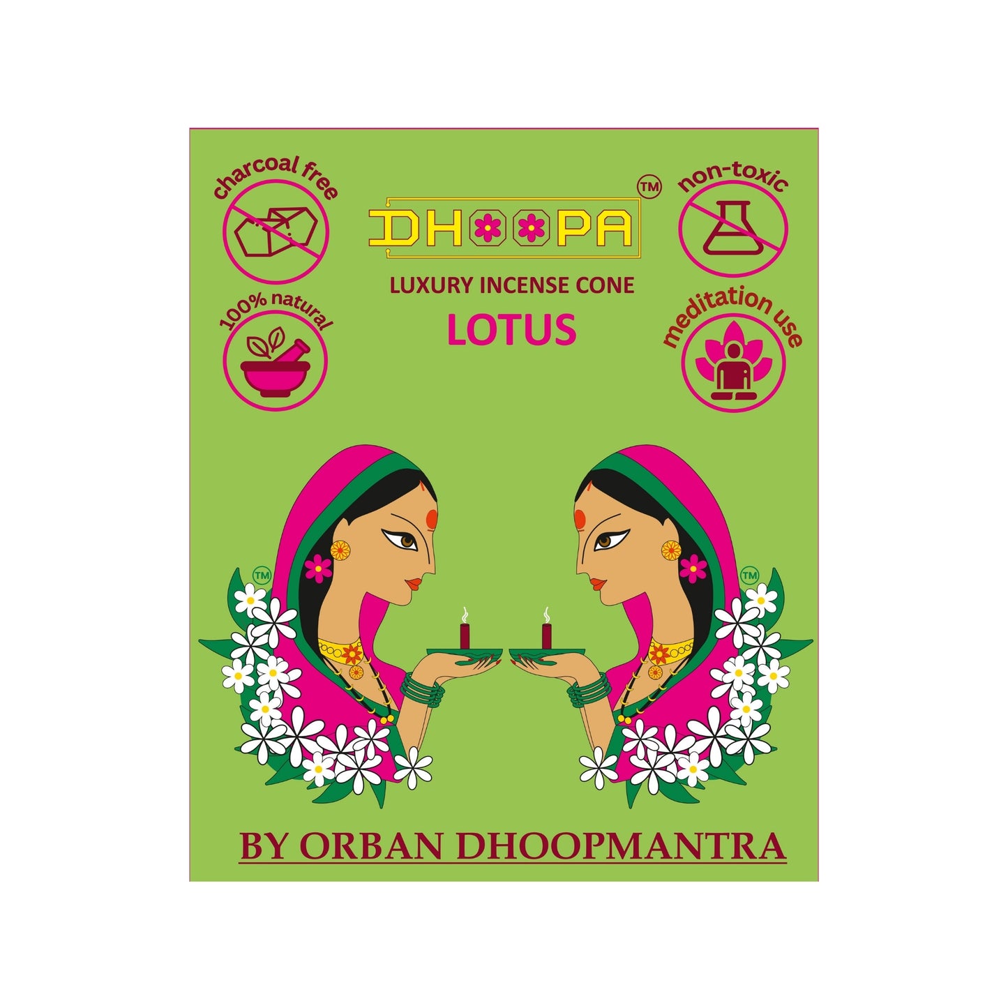 DHOOPA by ORBAN Deluxe Incense Cone | Clean Burning & Non-Toxic & Natural Incense| Ideal for Meditation & Relaxation | Lotus Fragrance with Stand and Bookmark.