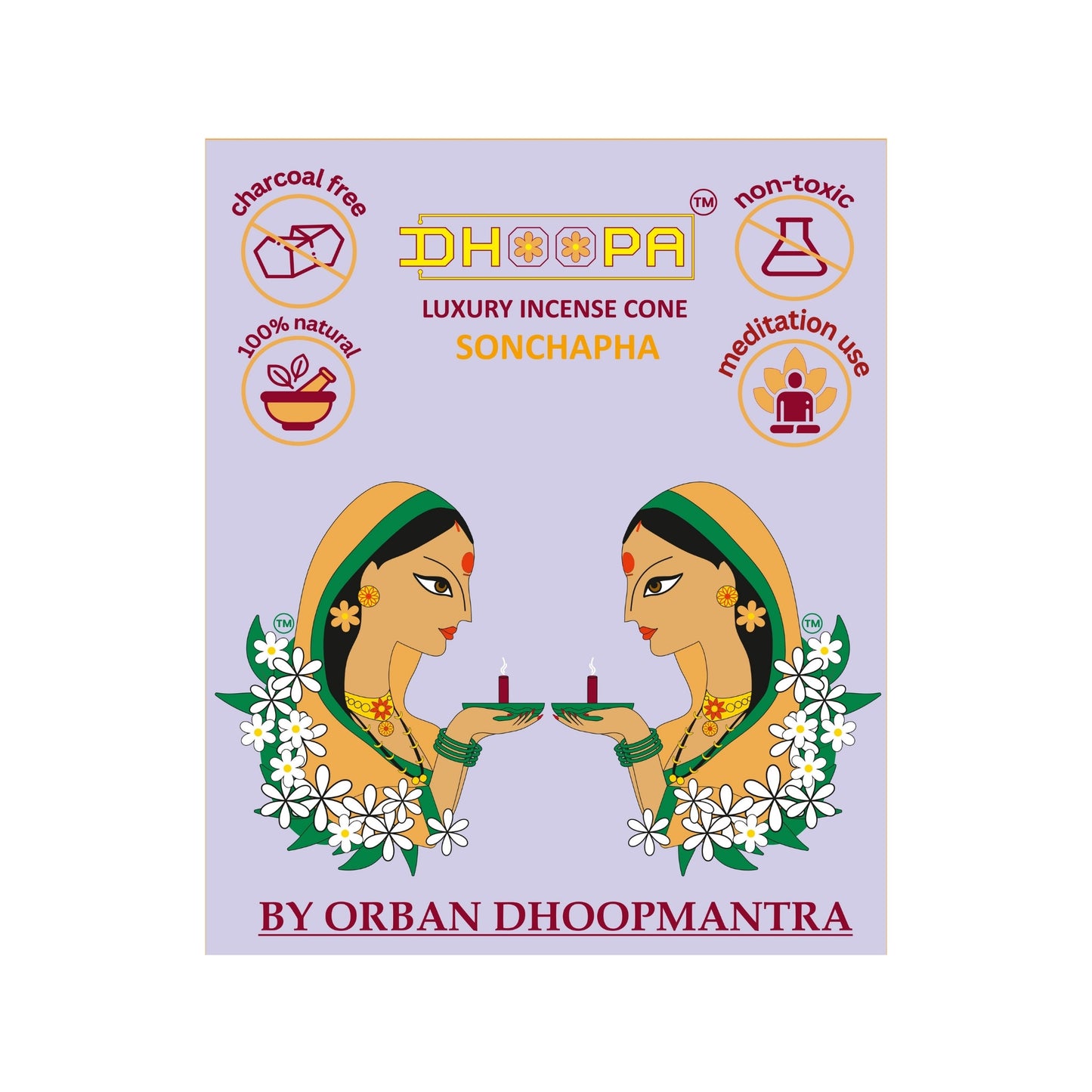 DHOOPA by ORBAN Deluxe Incense Cone | Eco-Friendly & Handmade | Perfect for Spiritual & Home Use | Sonchapha Fragrance | with Stand & Bookmark