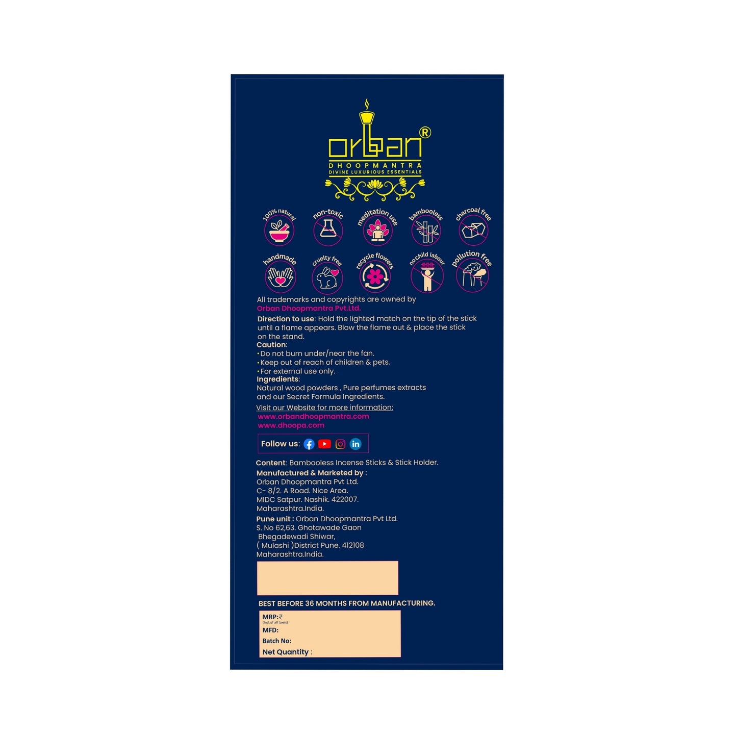 MAAY MANTRAMA By ORBAN – Royal Incense Dhoop Stick |Spirituality, Peace & Mindful Living Eco-Friendly , Devotional Incense| Lotus Fragrance | With Dhoop Stand & Bookmark