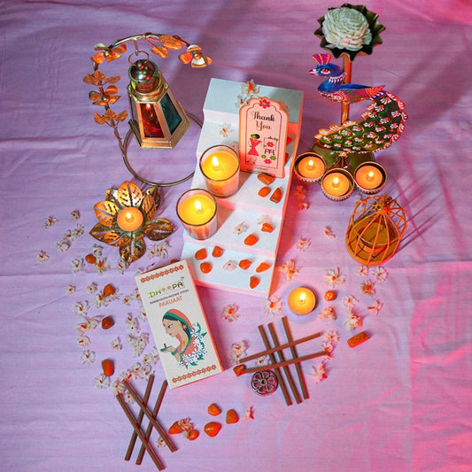 DHOOPA by ORBAN Deluxe Incense Dhoop Stick, Clean-Burning & Eco-Friendly | Enhance Meditation, Yoga & Pooja Experience | Parijaat Fragrance | with Stand & Bookmark