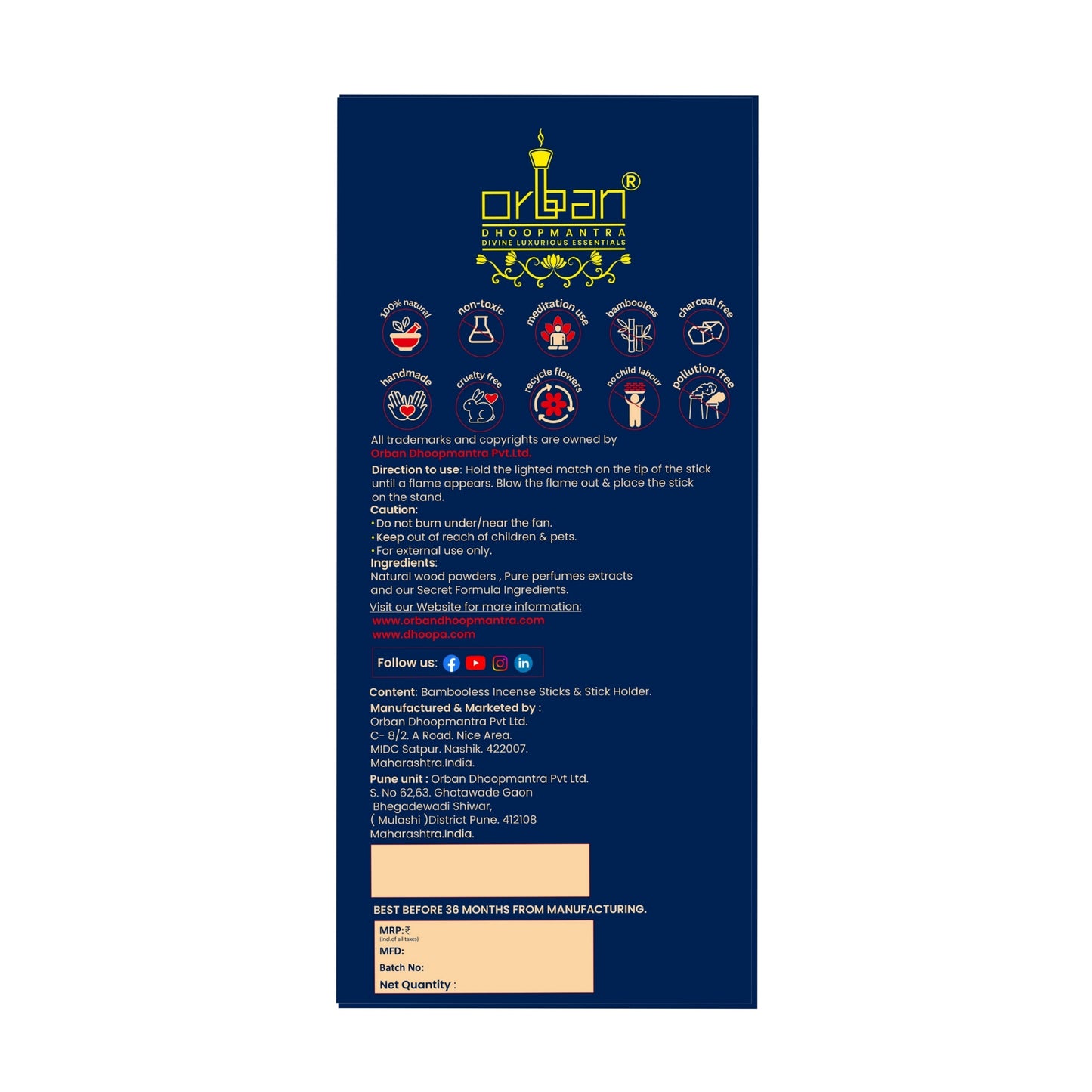 MAAY MANTRAMA By ORBAN – Royal Incense Dhoop Stick |For Home Puja, Relaxation & Inner Calm Eco-Friendly , Devotional Incense| Rose Fragrance|With Dhoop Stand & Bookmark