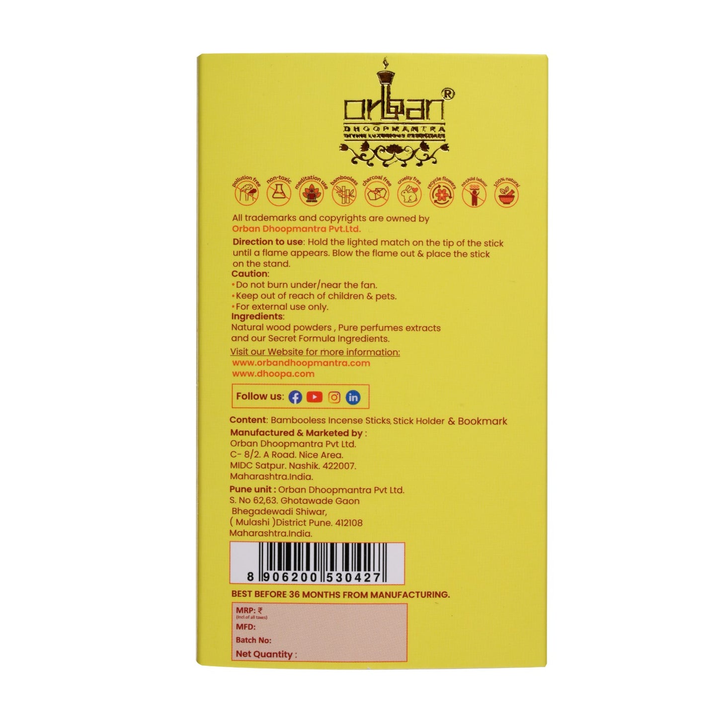 DHOOPA By ORBAN | Luxury Big Flower Edition Incense Sticks | Perfect for Prayer, Yoga, & Peaceful Living | Parijaat Fragrance | With bookmark and Stand