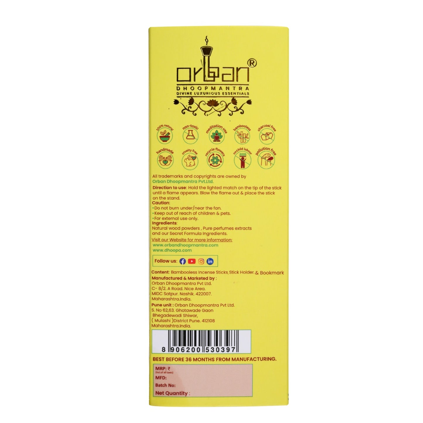 DHOOPA By ORBAN – Luxury Flower Edition Long Incense Sticks | Luxury Herbal Incense for Pooja & Relaxation |Jasmine Fragrance | With bookmark and Stand