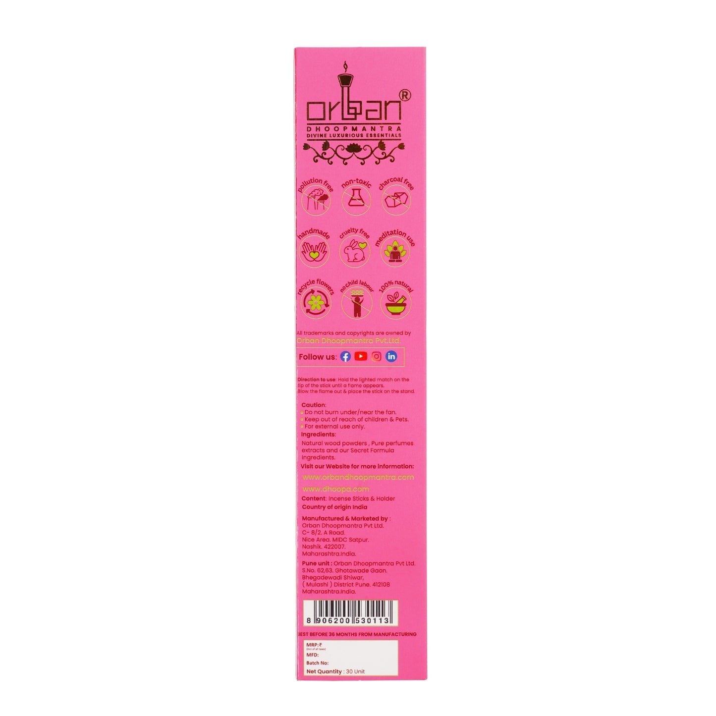 DHOOPA By ORBAN - Classic Bambooless Incense Sticks | Natural Incense, Handcrafted Aroma  | Jasmine Fragrance | With Incense Sticks Stand