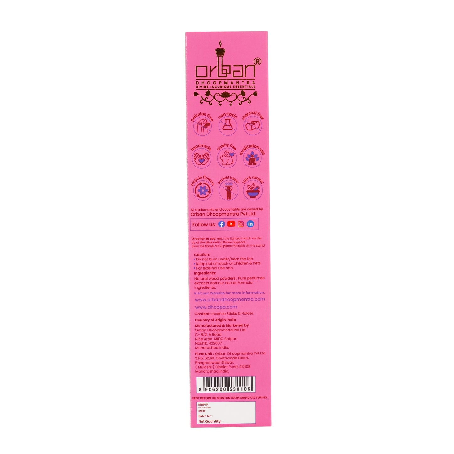 DHOOPA By ORBAN - Classic Bambooless Incense Sticks | Eco-Friendly , Devotional Incense For  Puja ,Meditation,Relaxation | Lavender Fragrance | With Incense Sticks Stand