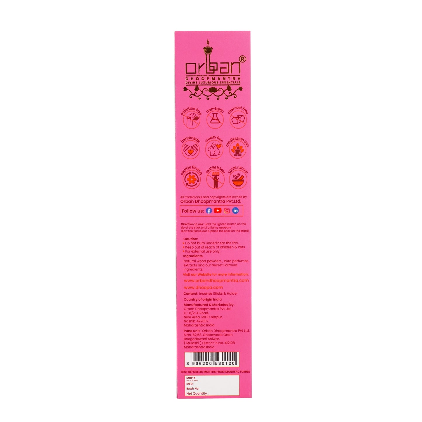 DHOOPA By ORBAN - Classic Bambooless Incense Sticks | Natural Incense ,Handcrafted Aroma  | Parijaat Fragrance | With Incense Sticks Stand