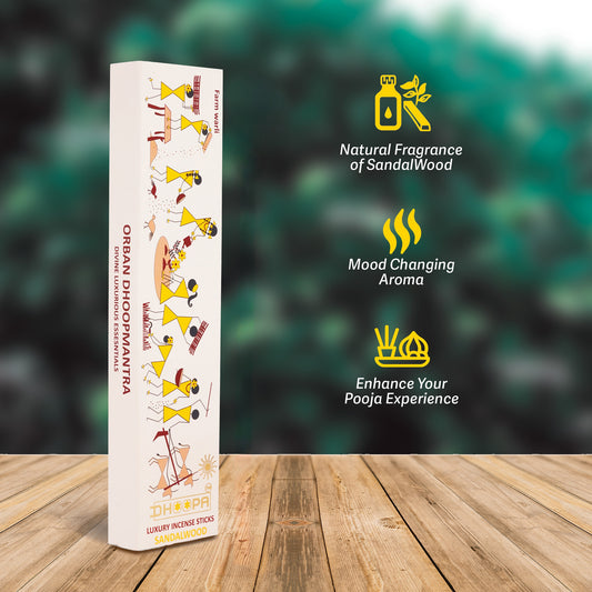 DHOOPA by ORBAN - Warli Luxury Incense Sticks | Natural Incense for Puja | Sandalwood Fragrance | with Bookmark and Premium Incense Stand