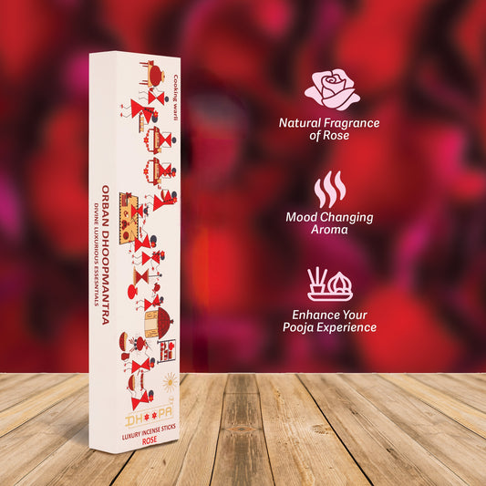 DHOOPA by ORBAN - Warli Luxury Incense Sticks | Natural Ingredients Long-Lasting Natural Aroma | Rose Fragrance | with Bookmark and Premium Sticks Stand