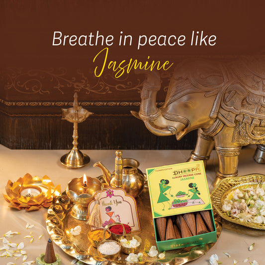 DHOOPA By ORBAN |Luxury Incense Flower Cone| Pooja Essentials|With bookmark and Stand Jasmine Fragrance
