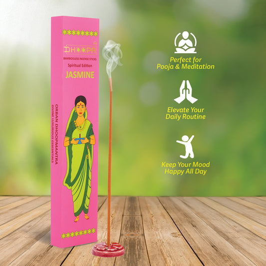 DHOOPA By ORBAN - Classic Bambooless Incense Sticks | Natural Incense, Handcrafted Aroma  | Jasmine Fragrance | With Incense Sticks Stand
