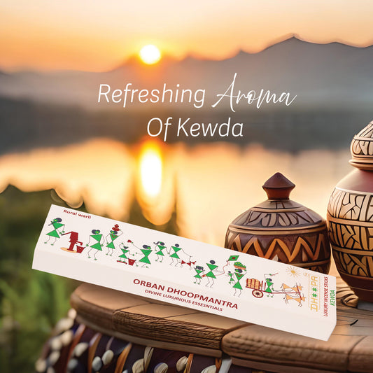 DHOOPA by ORBAN - Warli Luxury Incense Sticks | Purifies Air & Aura Naturally | Kewda Fragrance | with Bookmark and Premium Sticks Stand