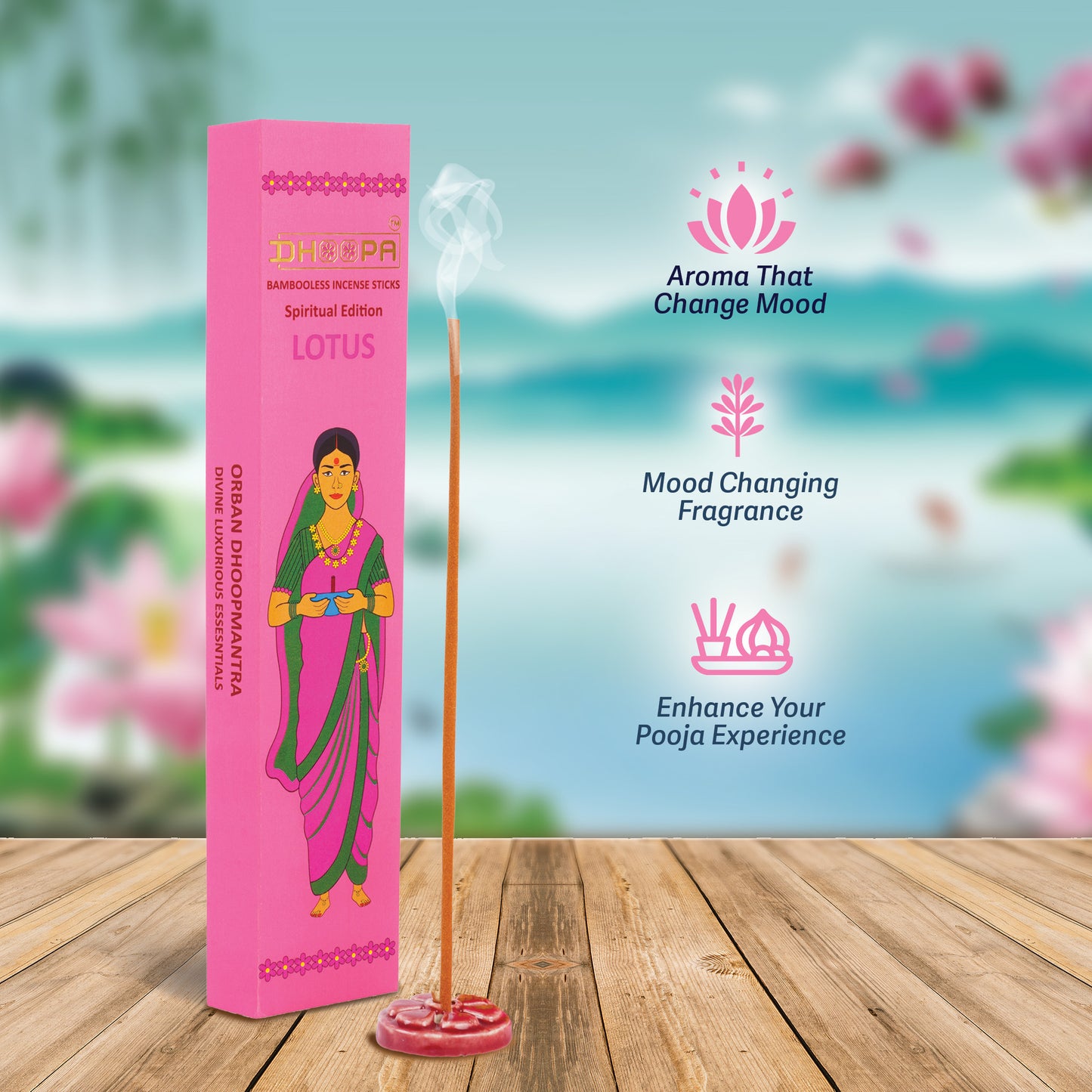 DHOOPA By ORBAN - Classic Bambooless Incense Sticks | Eco-Friendly , Devotional Incense For  Puja ,Meditation,Relaxation | Lavender Fragrance | With Incense Sticks Stand