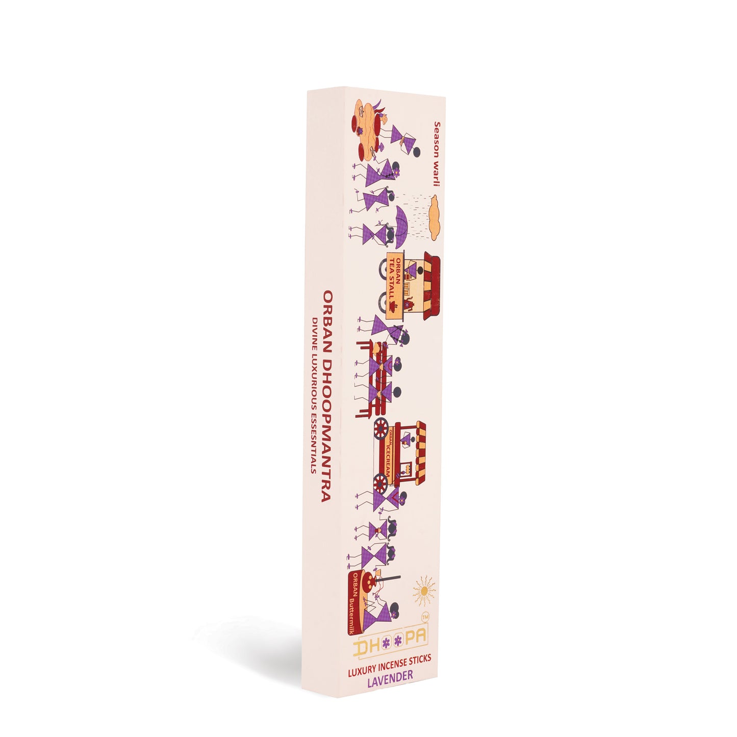 DHOOPA by ORBAN - Warli Luxury Incense Sticks | Natural Ingredients,Perfect for Pooja | Lavender Fragrance | with Bookmark and Incense Sticks Stand