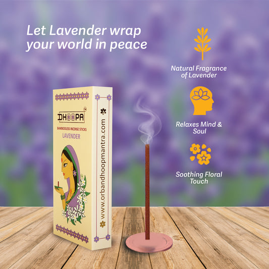 DHOOPA by ORBAN Deluxe Incense Dhoop Sticks | Create Calm & Positivity | Ideal for Pooja, Yoga & Daily Rituals | Lavender Fragrance | with Stand & Bookmark