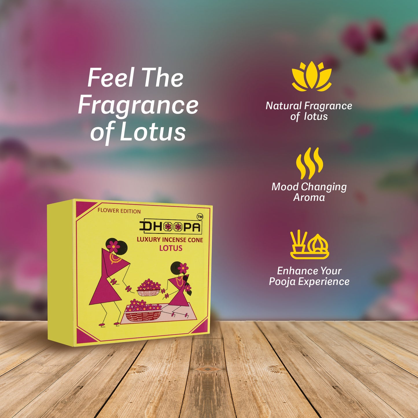 DHOOPA By ORBAN |Luxury Incense Flower Cone| Low Smoke for Clean Pooja|With Bookmark and Stand Lotus Fragrance