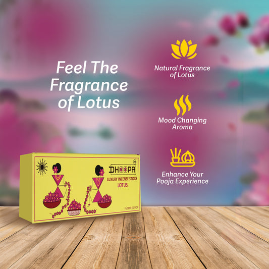 DHOOPA By ORBAN |Luxury Flower Edition Long Incense Sticks | Perfect for Festivals & Daily Pooja | Natura Lotus Fragrance | With bookmark and Stand