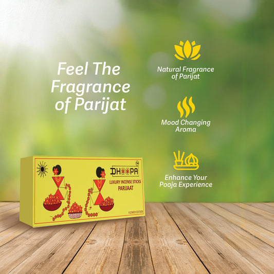 DHOOPA By ORBAN – Luxury Flower Edition Long Incense Sticks |Natural Freshness, Perfect for Festivals & Daily Pooja | Parijaat Fragrance | With bookmark and Stand