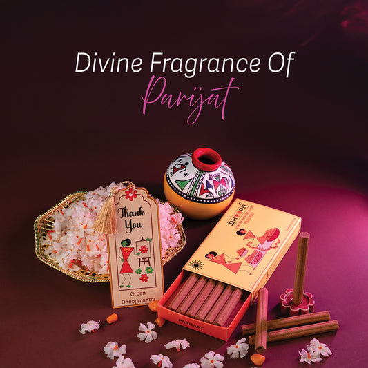 DHOOPA By ORBAN | Luxury Big Flower Edition Incense Sticks | Perfect for Prayer, Yoga, & Peaceful Living | Parijaat Fragrance | With bookmark and Stand