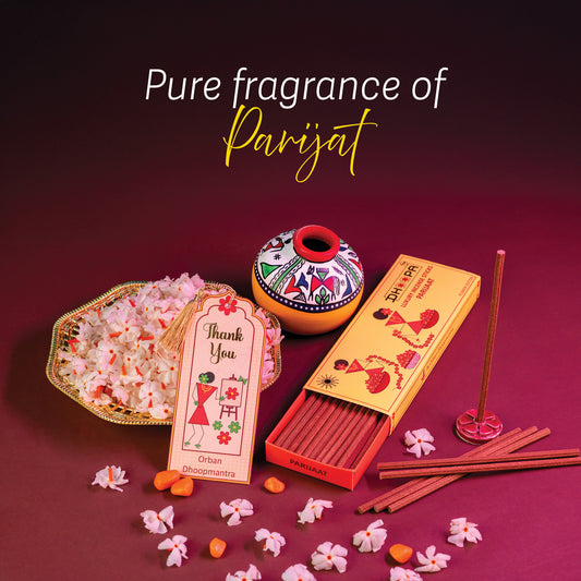 DHOOPA By ORBAN – Luxury Flower Edition Long Incense Sticks |Natural Freshness, Perfect for Festivals & Daily Pooja | Parijaat Fragrance | With bookmark and Stand