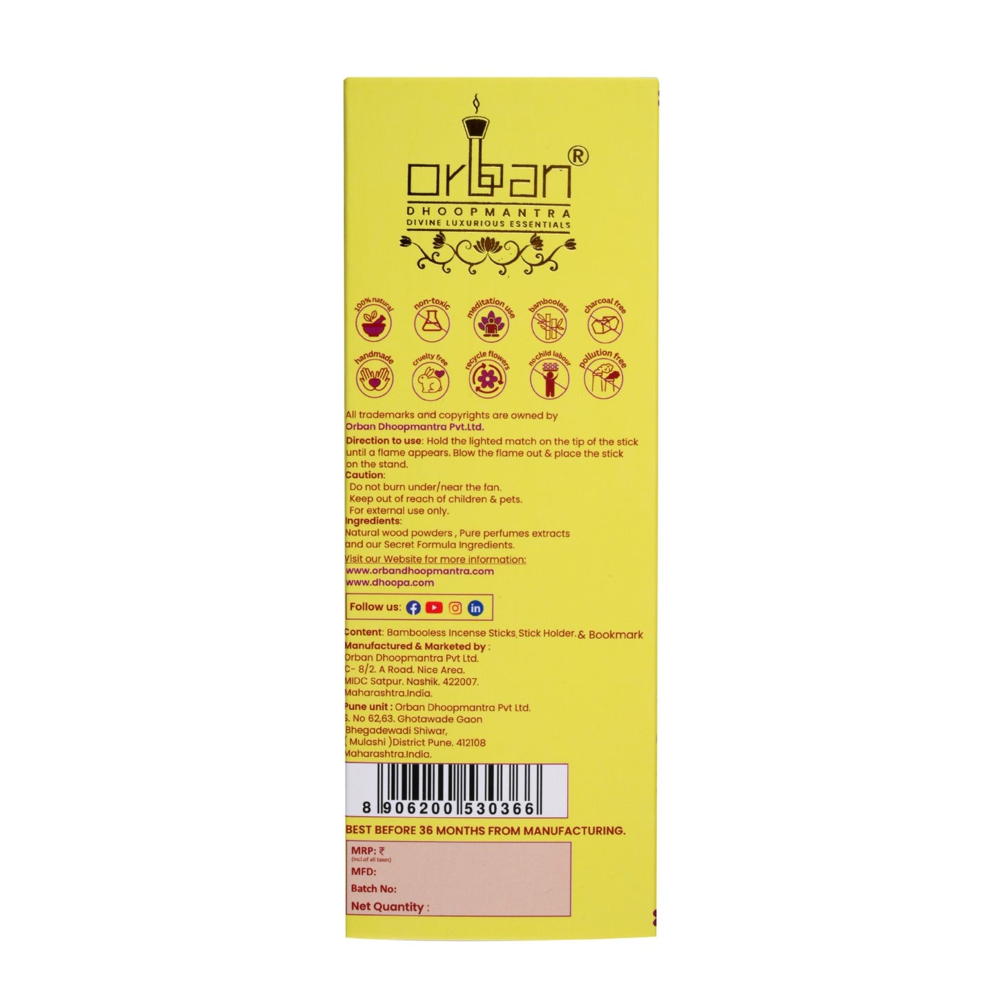 DHOOPA By ORBAN | Luxury Flower Edition Long Incense Sticks | Herbal Aroma for a Peaceful Atmosphere, Perfect For Pooja & Relaxation | Patchouli Fragrance | With bookmark and Stand
