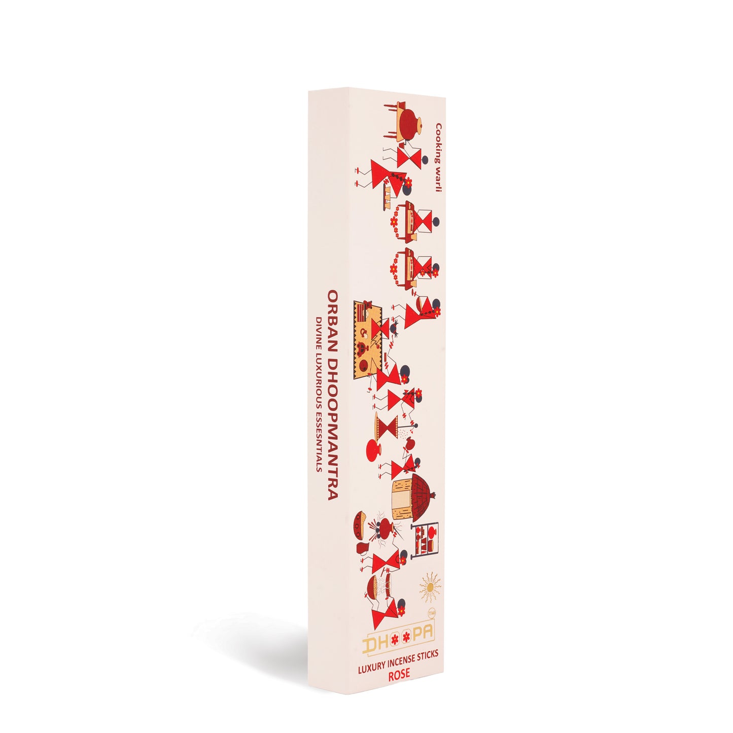 DHOOPA by ORBAN - Warli Luxury Incense Sticks | Natural Ingredients Long-Lasting Natural Aroma | Rose Fragrance | with Bookmark and Premium Sticks Stand