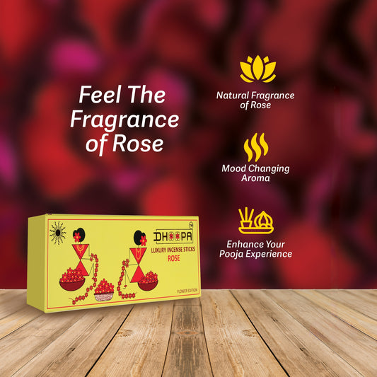 DHOOPA By ORBAN |Luxury Flower Edition Long Incense Sticks|Perfect for Daily Pooja, Made from pure natural ingredient |Rose Fragrance | With bookmark and Stand