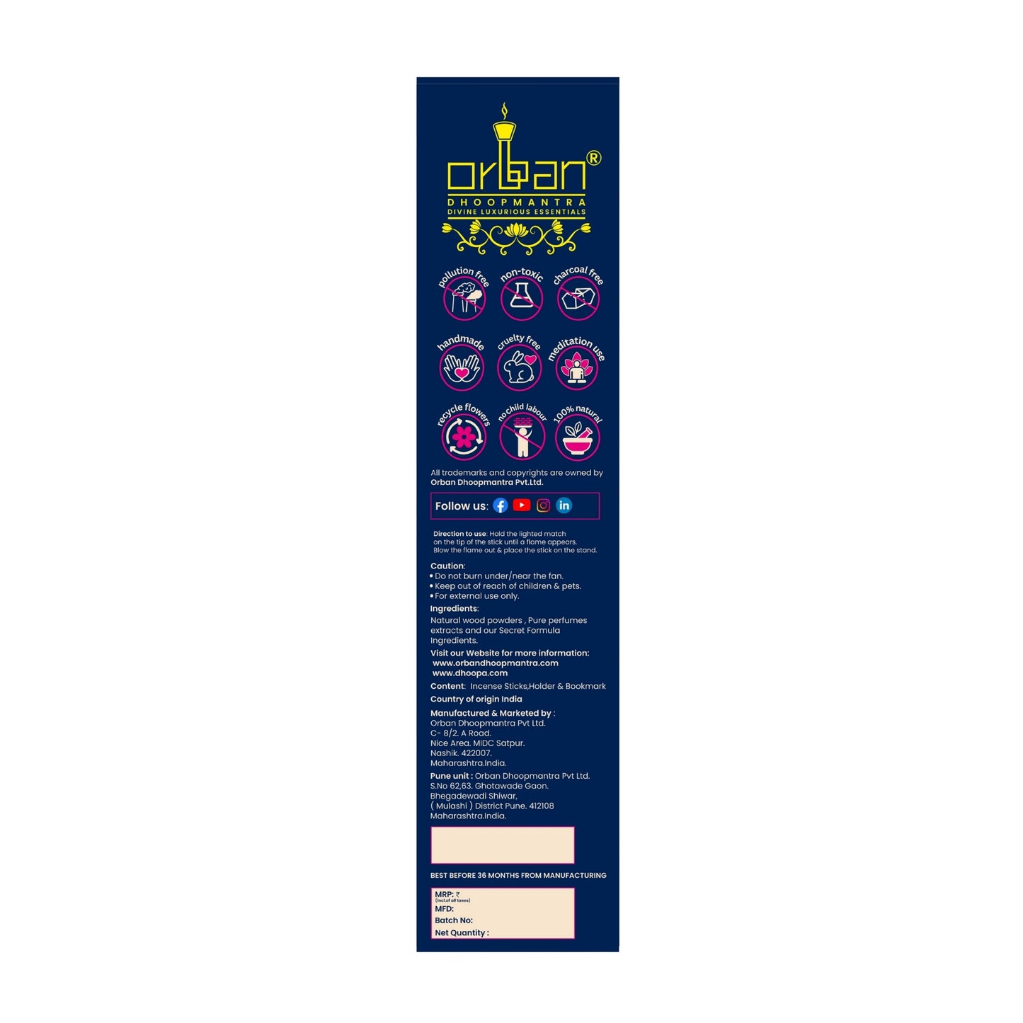 MAAY MANTRAMA By ORBAN – Royal Luxury Incense Stick | Perfect for Pooja, Meditation & Peaceful Vibes |Lotus Fragrance | With Incense Stand & BookMark