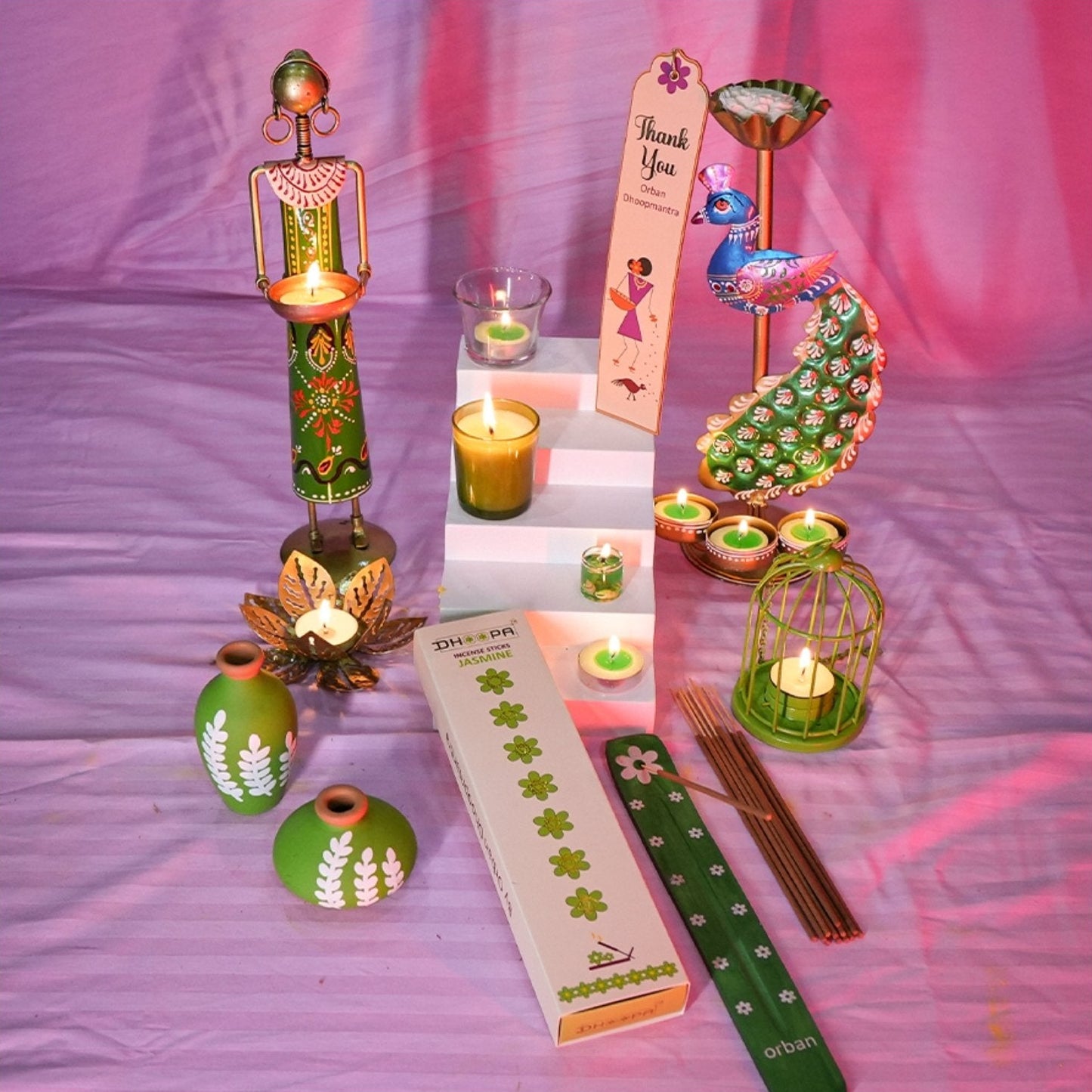 DHOOPA by ORBAN Deluxe 7 Chakra Incense Stick | Natural & Eco-Conscious | Perfect for Meditation & Spiritual Use and Daily Pooja |Jasmine Fragrance | with Premium Stand & Bookmark