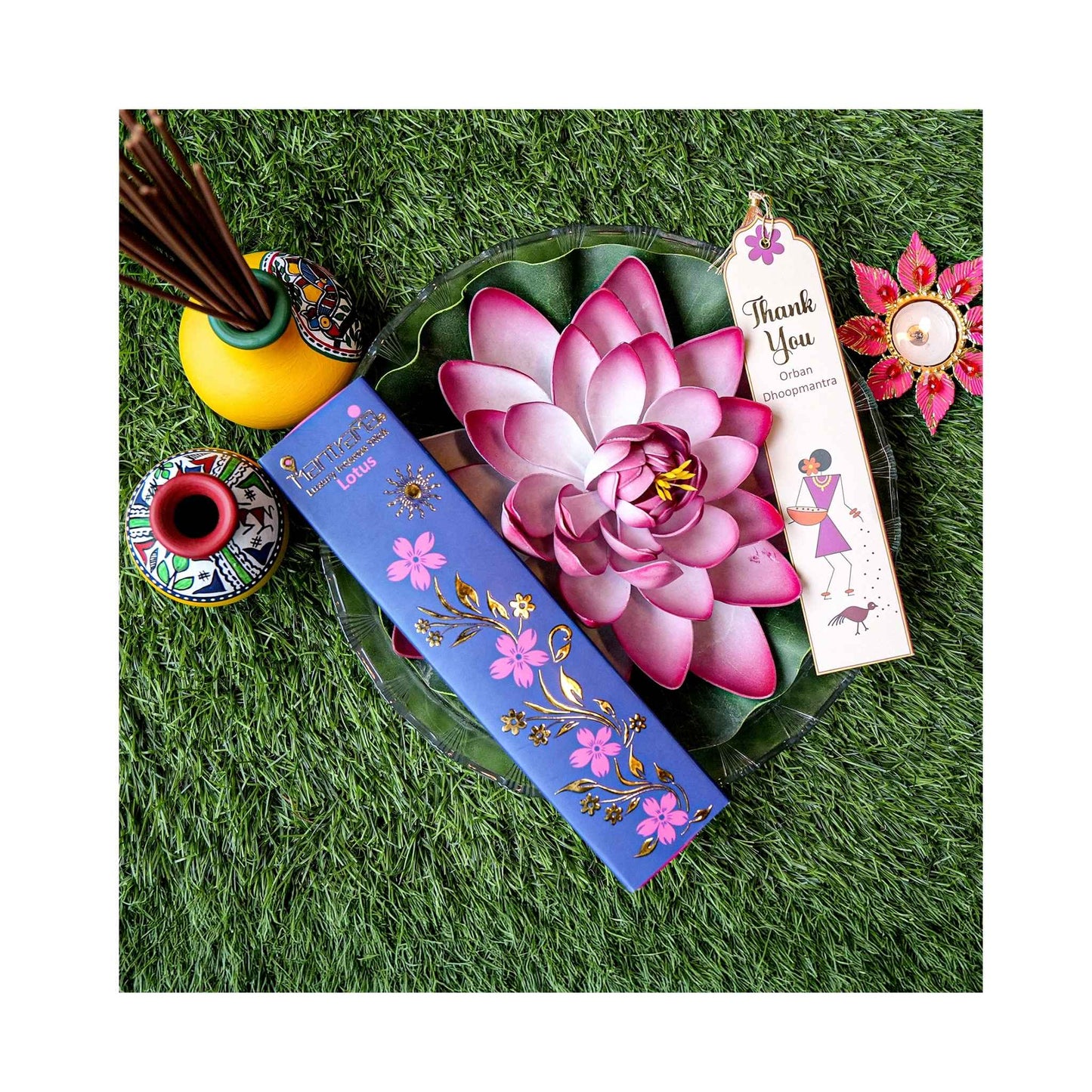 MAAY MANTRAMA By ORBAN – Royal Luxury Incense Stick | Perfect for Pooja, Meditation & Peaceful Vibes |Lotus Fragrance | With Incense Stand & BookMark