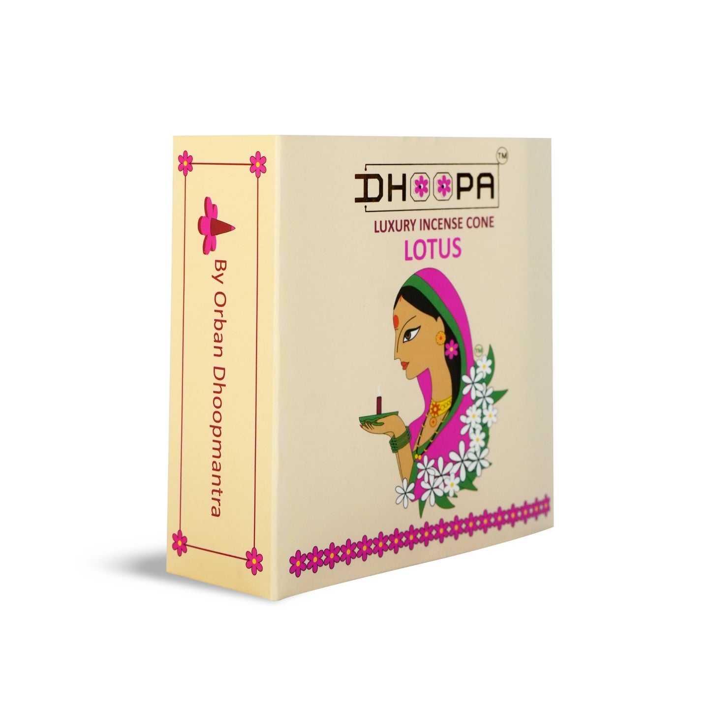 DHOOPA by ORBAN Deluxe Incense Cone | Clean Burning & Non-Toxic & Natural Incense| Ideal for Meditation & Relaxation | Lotus Fragrance with Stand and Bookmark.