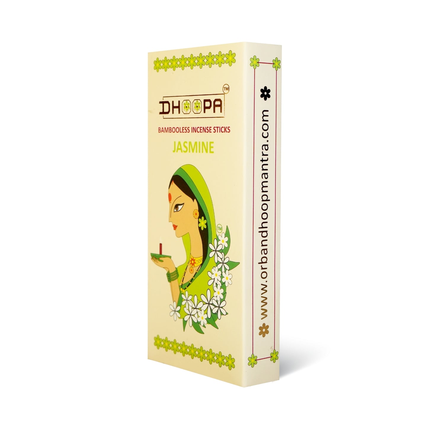DHOOPA by ORBAN Deluxe Incense Dhoop Sticks | Charcoal-Free & Eco-Conscious | Perfect for Meditation & Pooja | Jasmine Fragrance | with Stand & Bookmark