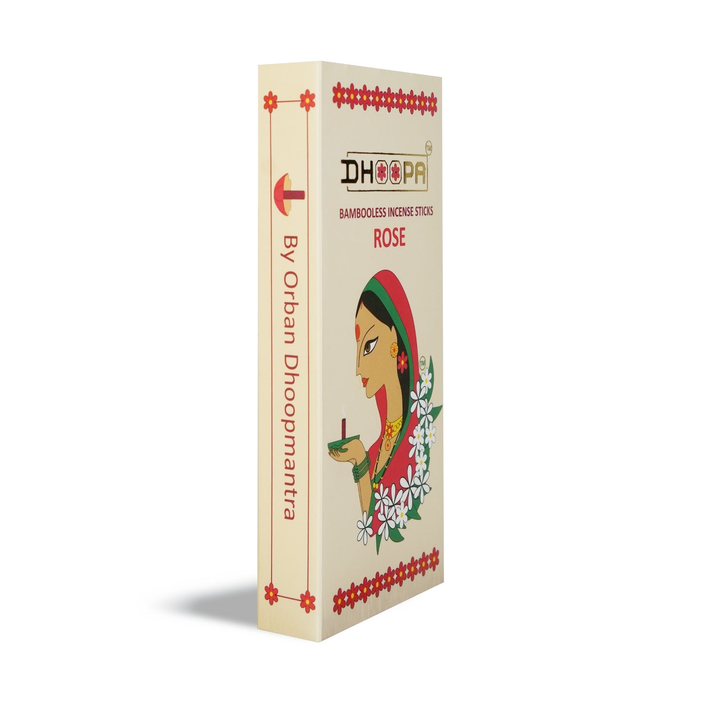 DHOOPA by ORBAN Deluxe Incense Dhoop Stick, Clean-Burning & Eco-Friendly | Enhance Meditation, Yoga & Pooja Experience | Rose Fragrance | with Stand & Bookmark