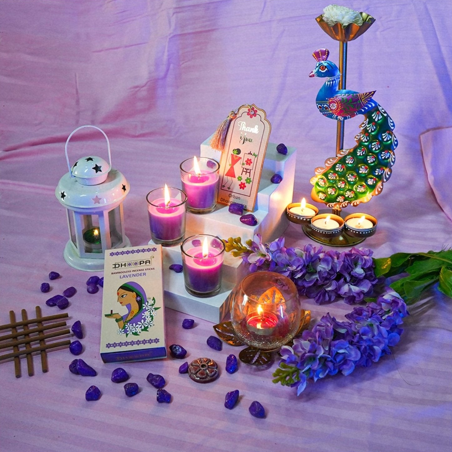 DHOOPA by ORBAN Deluxe Incense Dhoop Sticks | Create Calm & Positivity | Ideal for Pooja, Yoga & Daily Rituals | Lavender Fragrance | with Stand & Bookmark