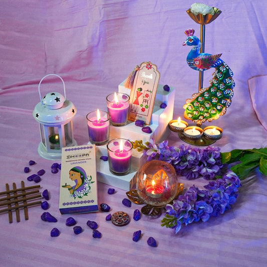 DHOOPA by ORBAN Deluxe Incense Dhoop Sticks | Create Calm & Positivity | Ideal for Pooja, Yoga & Daily Rituals | Lavender Fragrance | with Stand & Bookmark