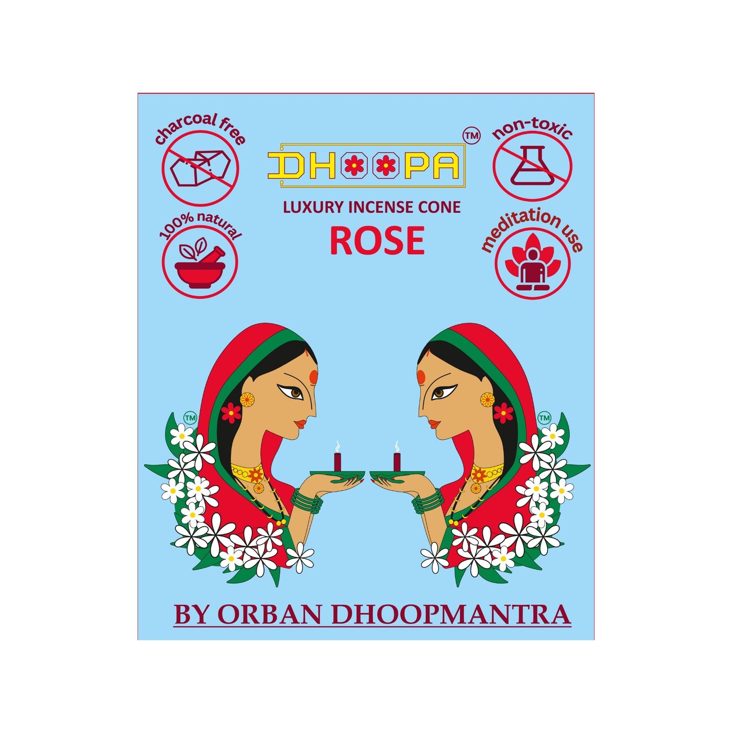 DHOOPA by ORBAN Deluxe Incense Cone | Sustainable & Eco-Friendly | Create a Spiritual Ambience | Rose Fragrance | with Cone Stand & Bookmark