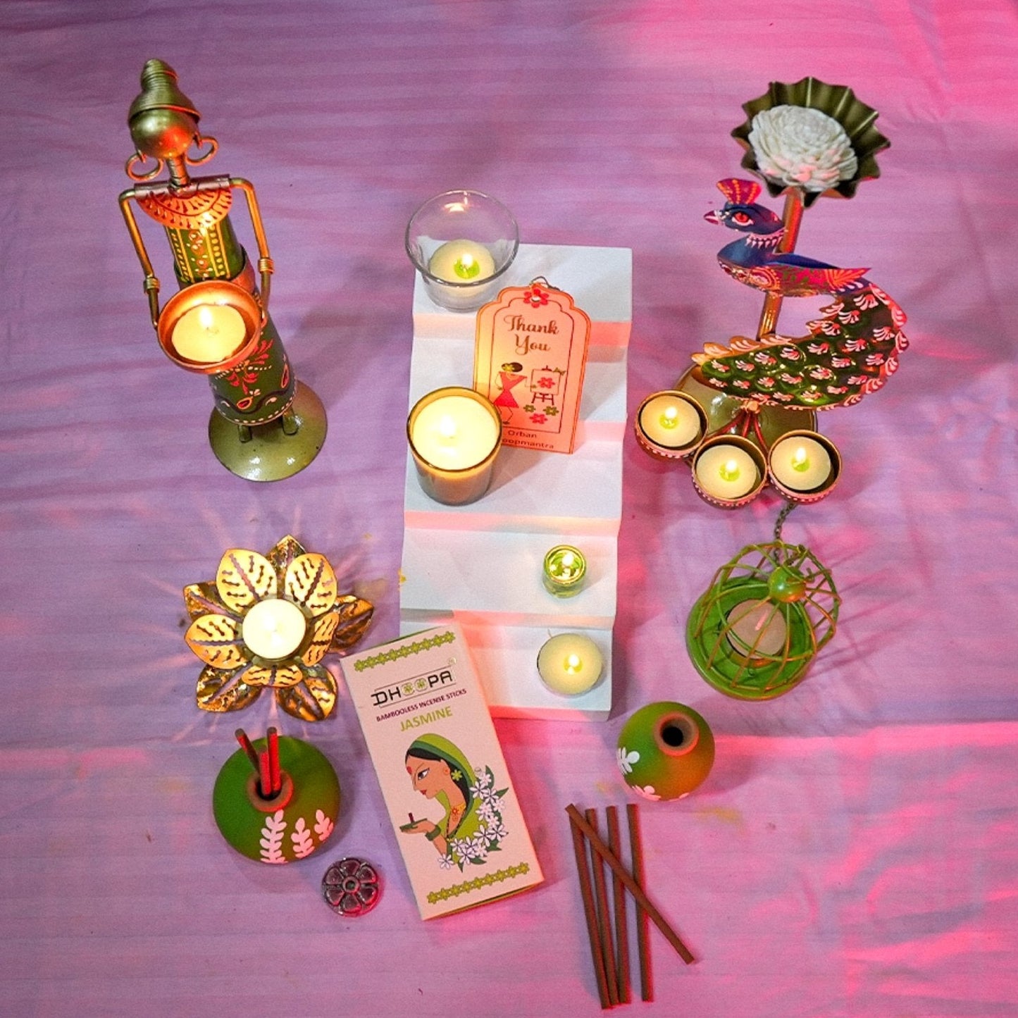 DHOOPA by ORBAN Deluxe Incense Dhoop Sticks | Charcoal-Free & Eco-Conscious | Perfect for Meditation & Pooja | Jasmine Fragrance | with Stand & Bookmark